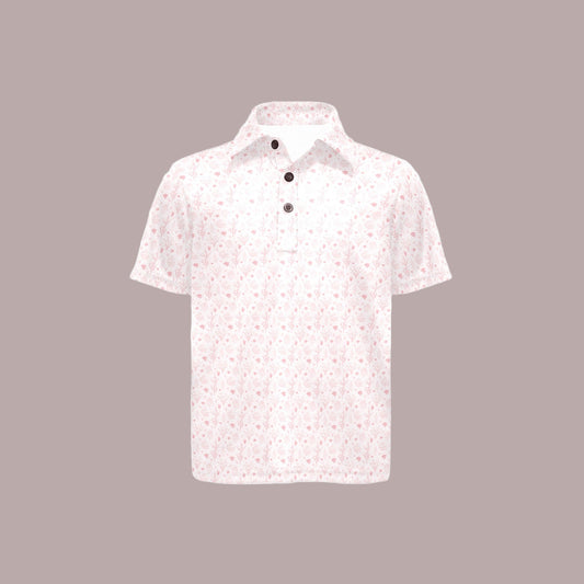 Short-sleeve shirt with a subtle pattern on a white background