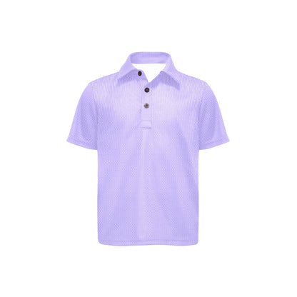 Short-sleeve blue polo shirt with a subtle  palm tree pattern on a white background