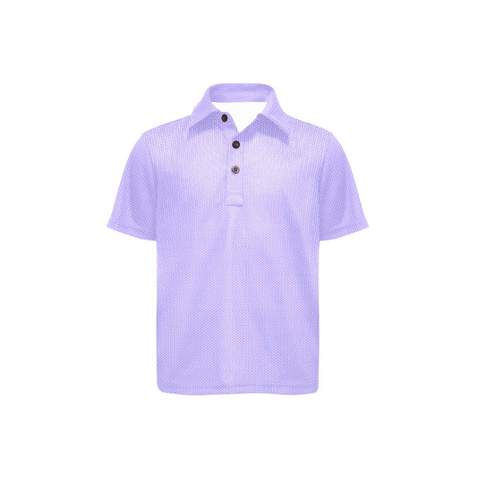Short-sleeve blue polo shirt with a subtle  palm tree pattern on a white background
