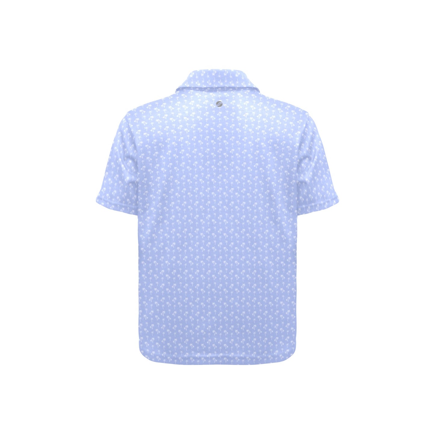 Light blue polo shirt with white palm trees  on a white background