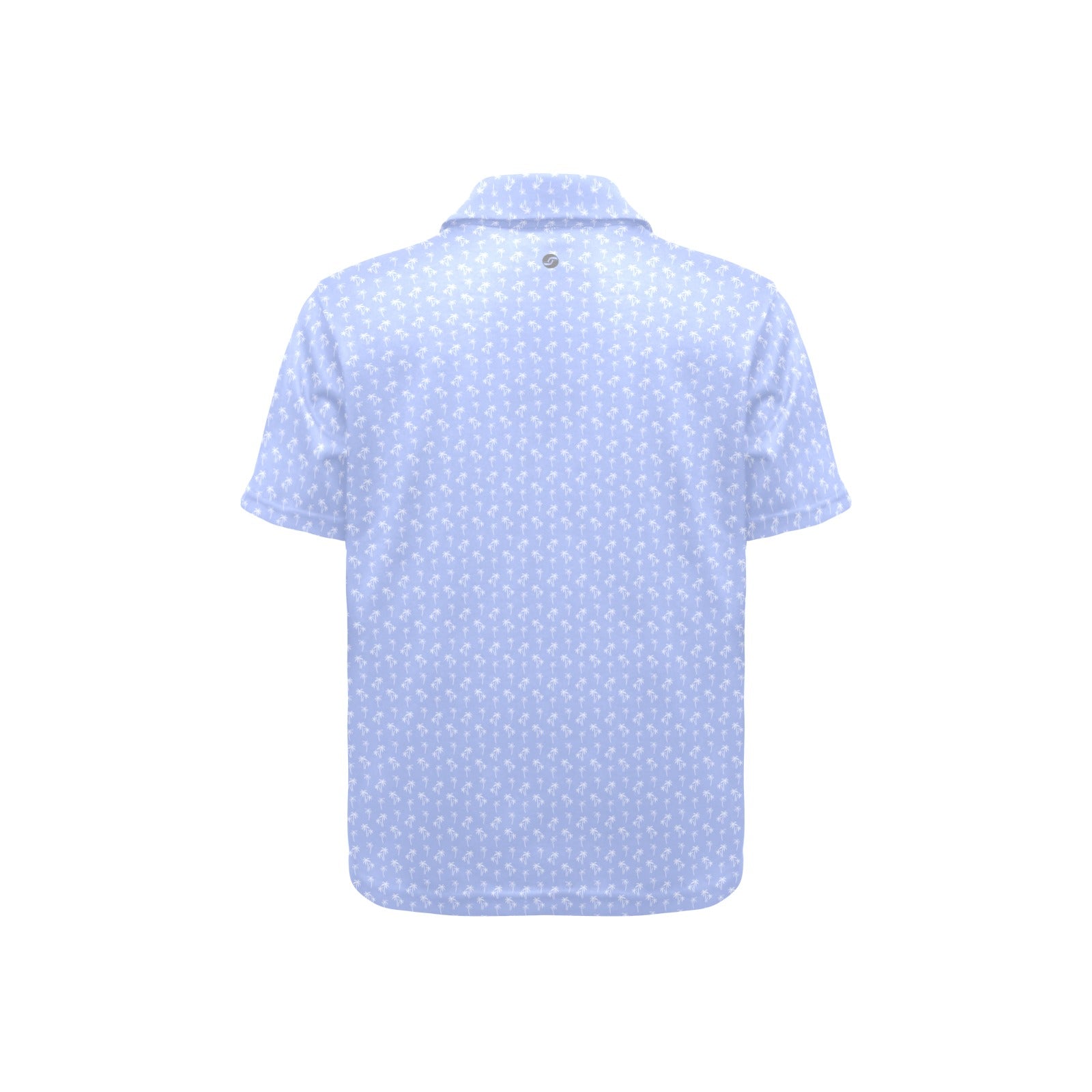 Light blue polo shirt with white palm trees  on a white background