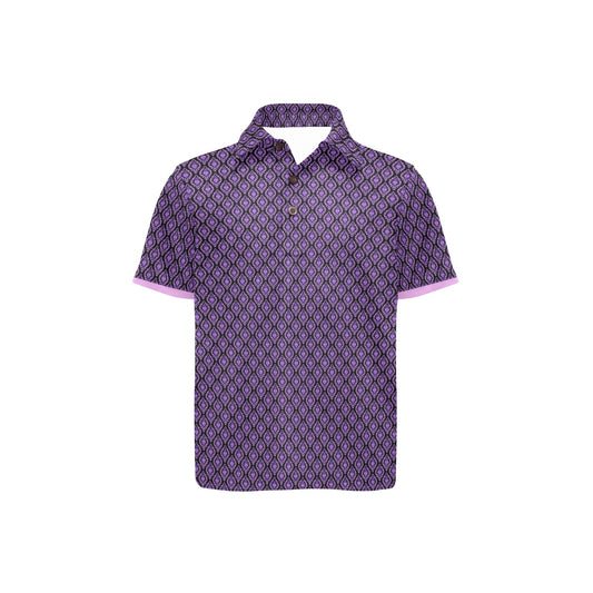 Purple patterned polo shirt on a white background