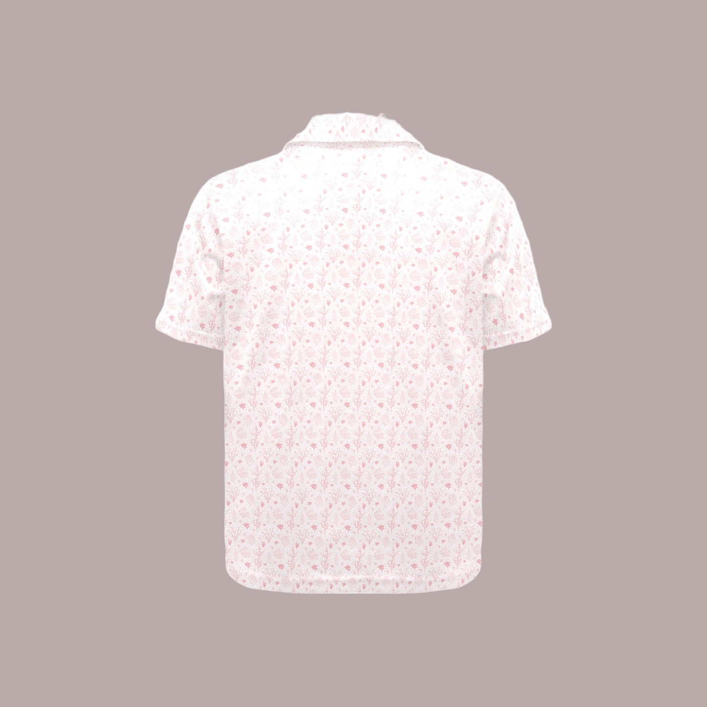 White floral patterned shirt on a gray background