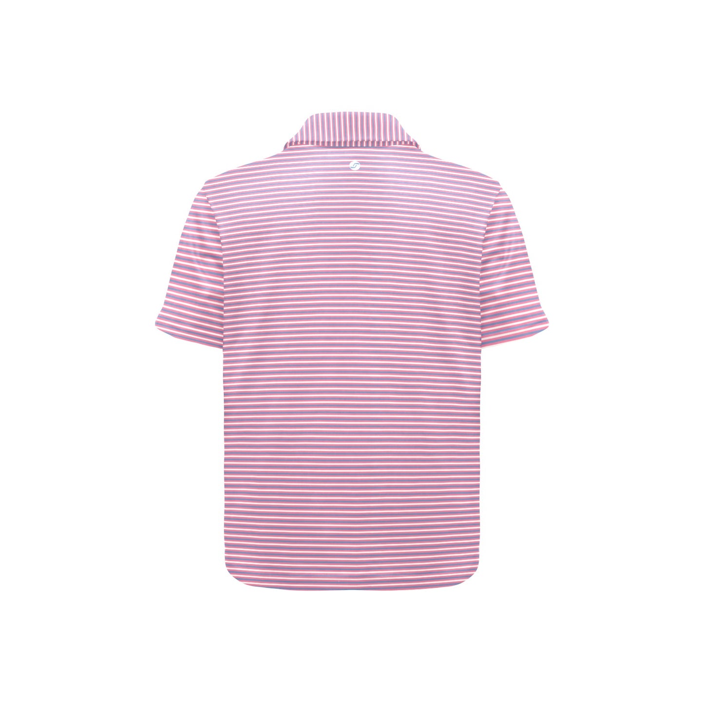 Pink blue and white striped polo shirt on a white background