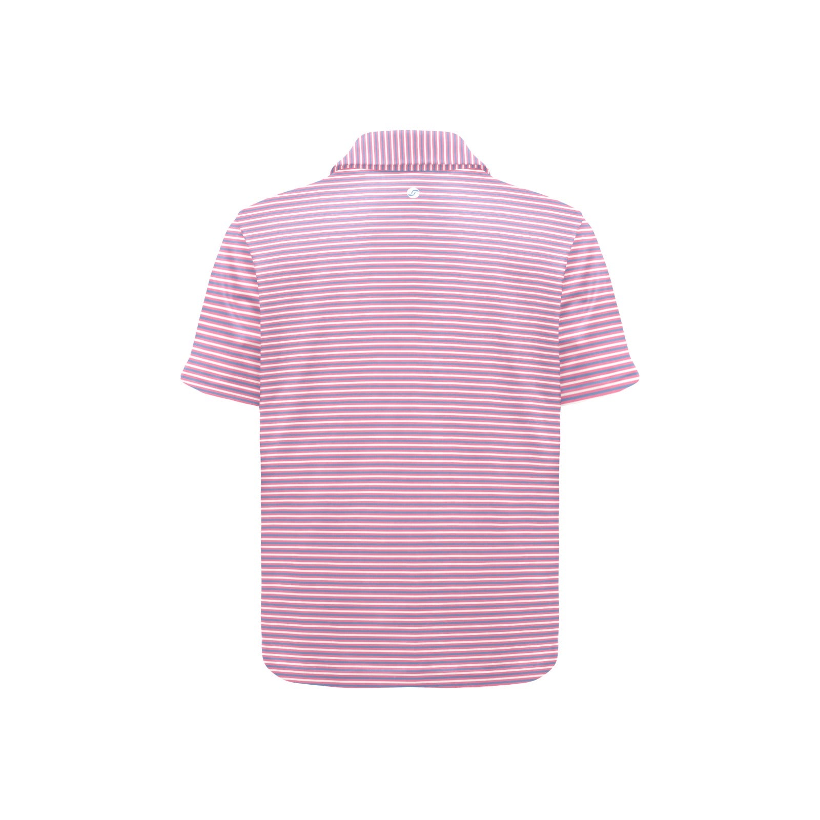 Pink blue and white striped polo shirt on a white background