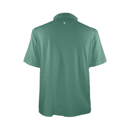 Green striped polo shirt on a white background