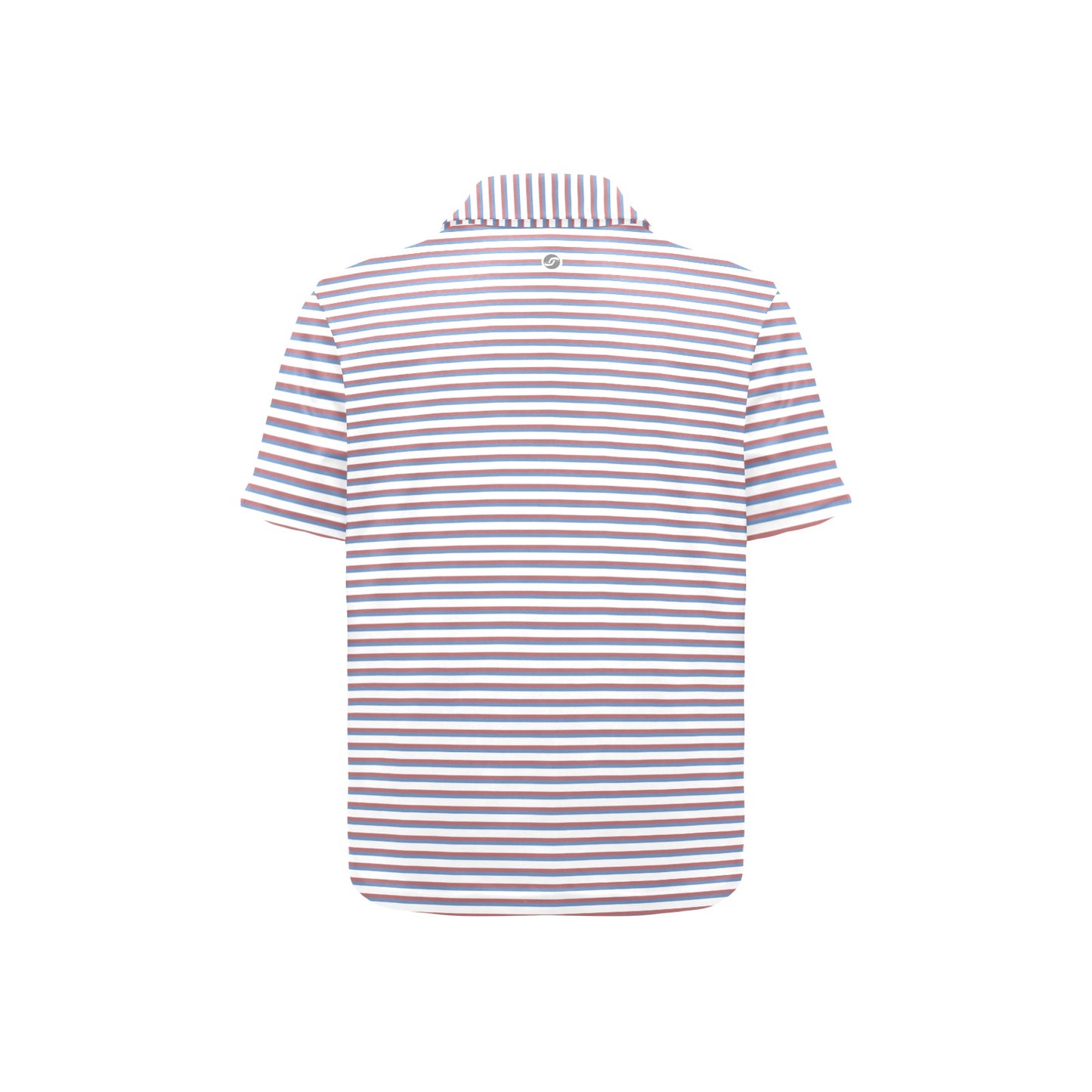 Back view of a striped polo shirt on a white background
