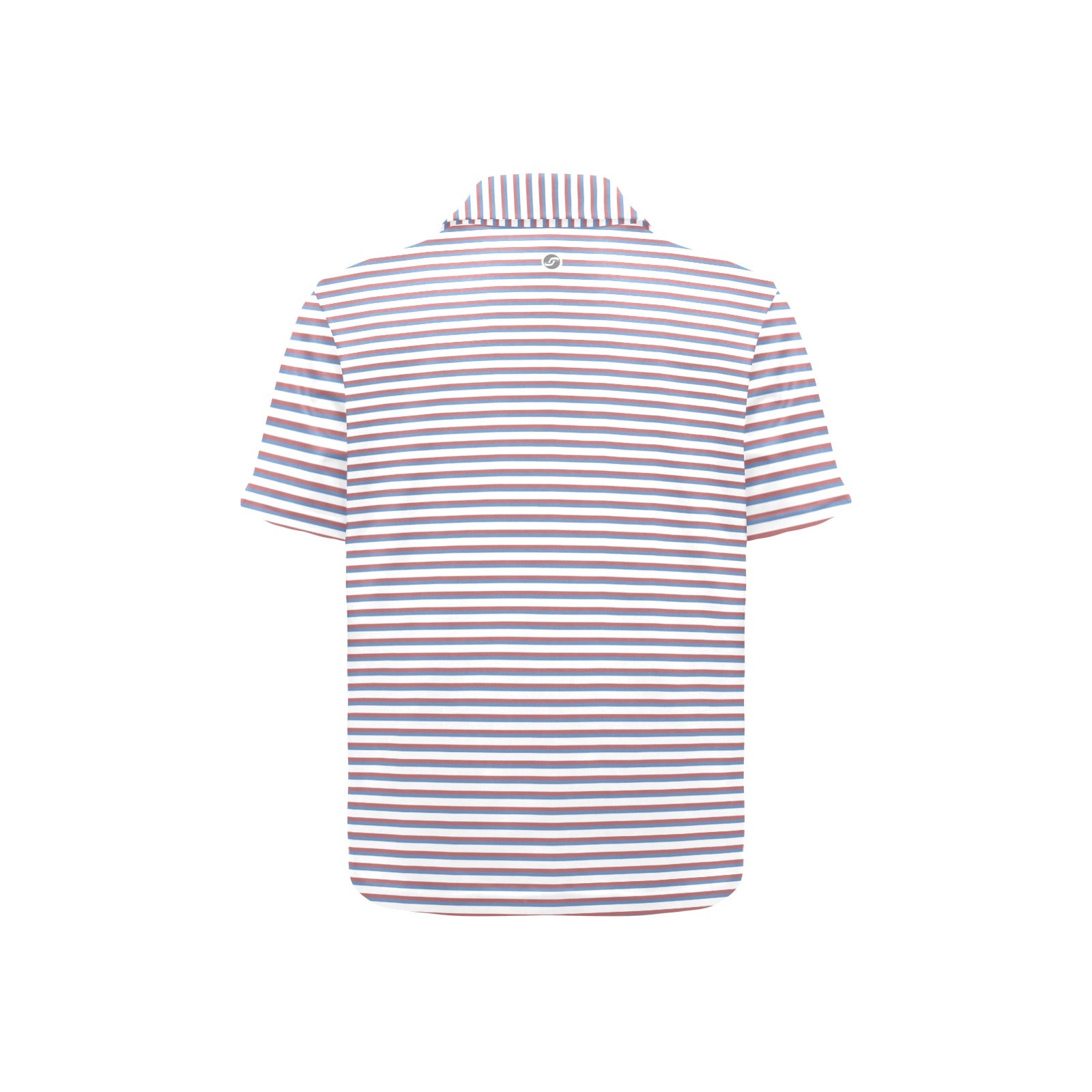 Back view of a striped polo shirt on a white background
