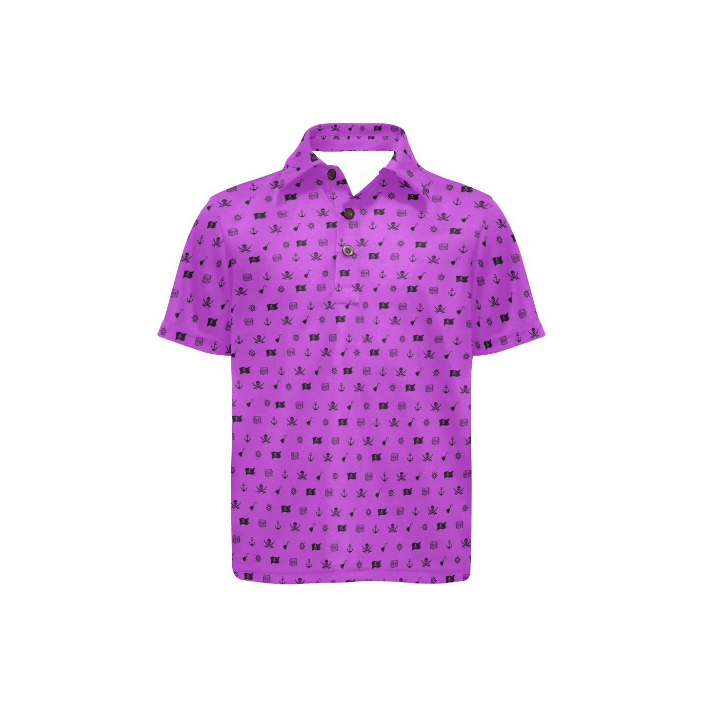 Purple polo shirt with black pattern on a white background