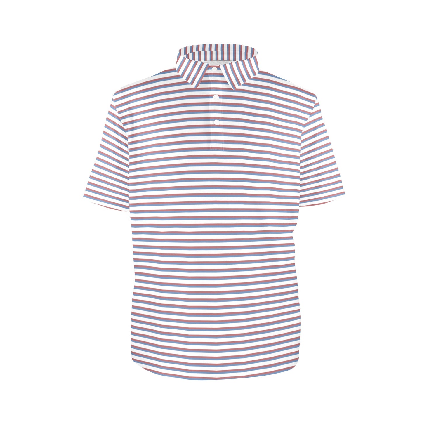 Striped shirt with blue,ed and white horizontal stripes on a white background