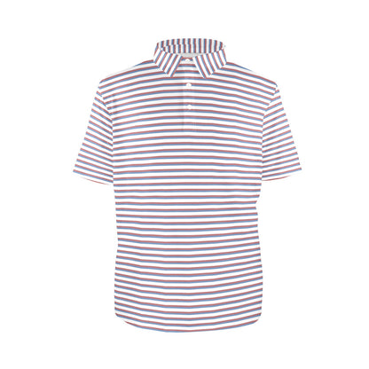 Striped shirt with blue,ed and white horizontal stripes on a white background