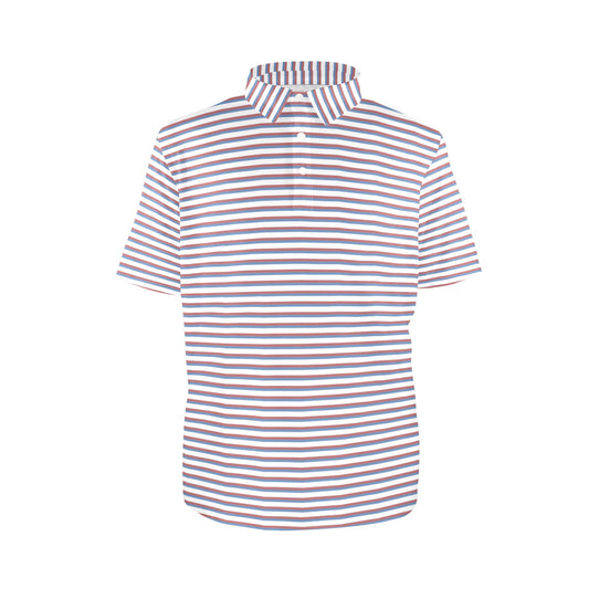 Striped shirt with blue,ed and white horizontal stripes on a white background