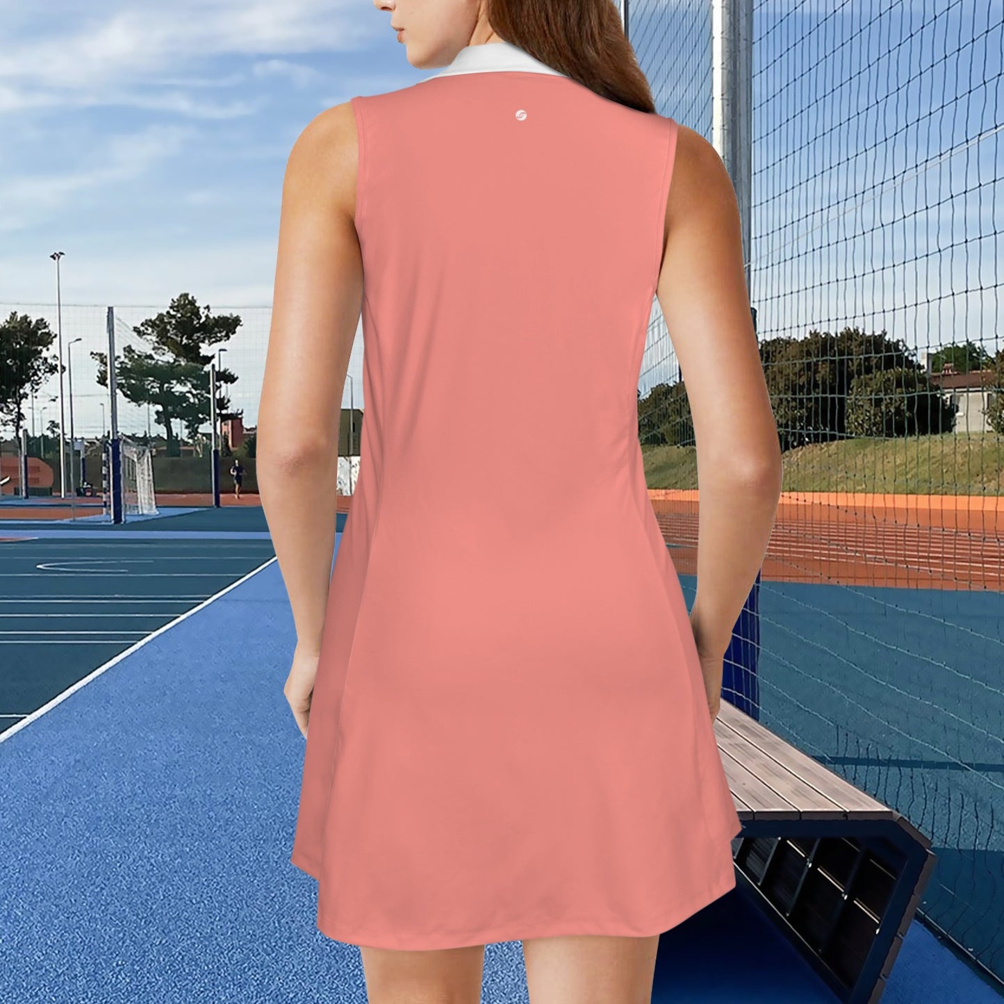 Coral Active Dress Custom Sleeveless Sport Dress with Zipper Pocket & Inner Shorts