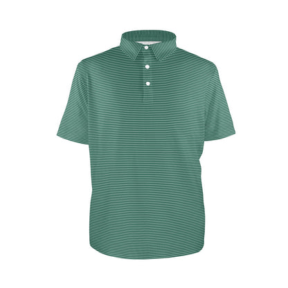 Green striped polo shirt on a white background