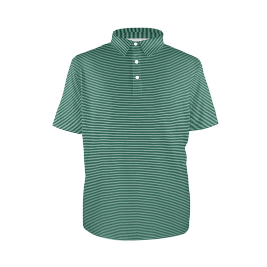 Green striped polo shirt on a white background