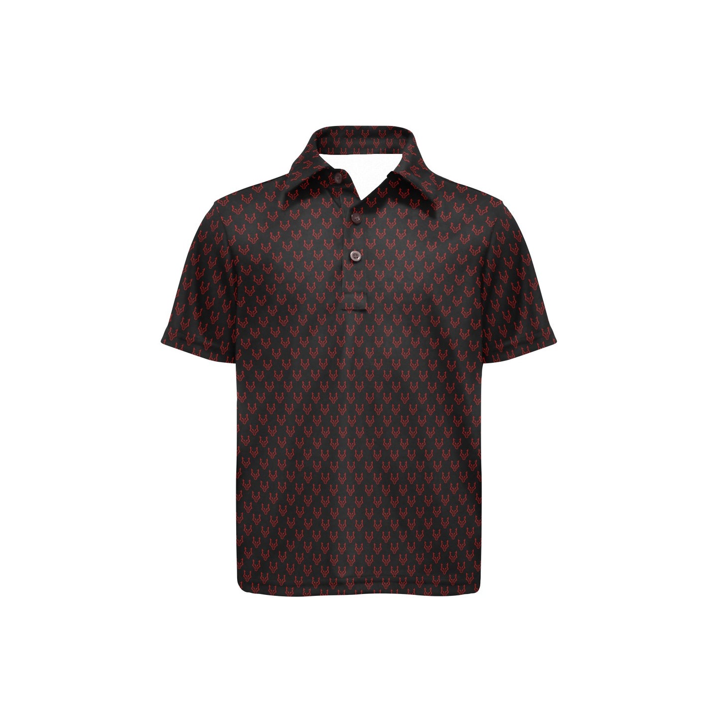 Black and red patterned polo shirt on a white background
