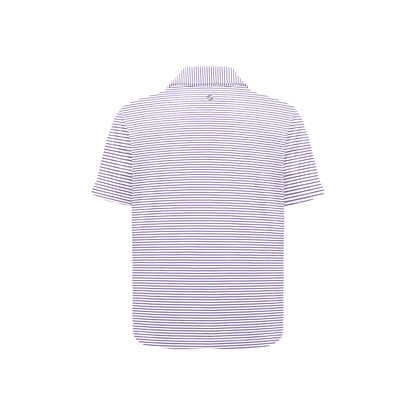 Short-sleeve purple striped shirt on a white background