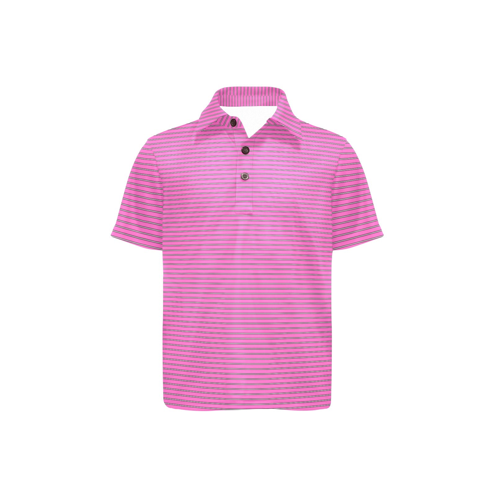 Pink black and white striped polo shirt on a white background