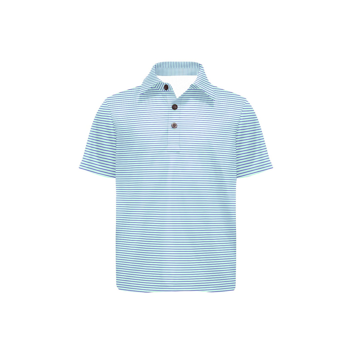 Blue and white striped polo shirt on a white background