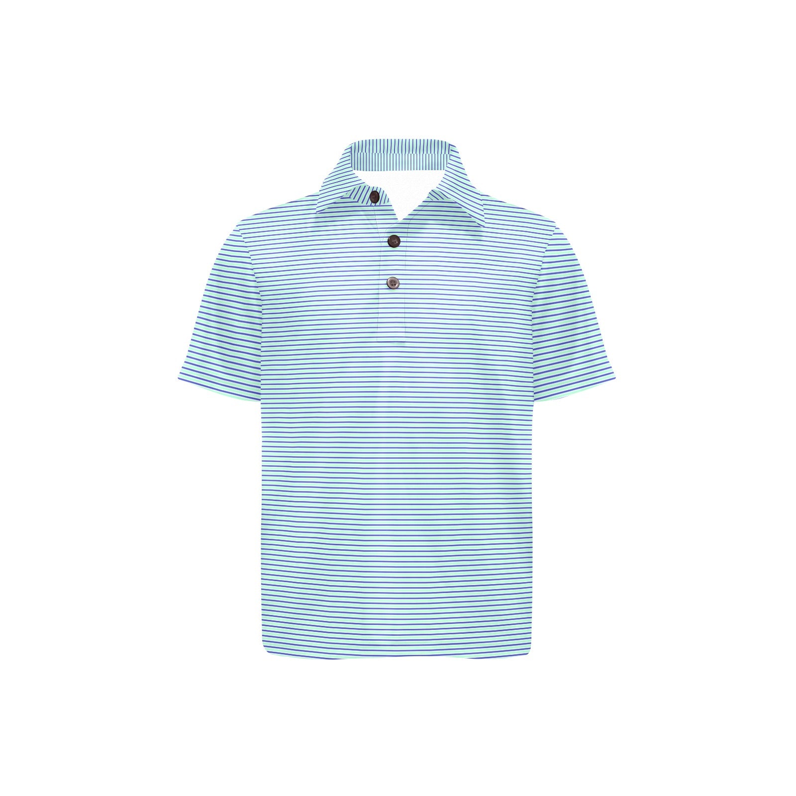 Blue and white striped polo shirt on a white background
