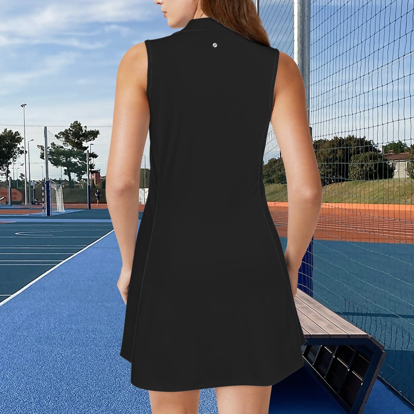 Black Active dress Custom Sleeveless Sport Dress with Zipper Pocket & Inner Shorts