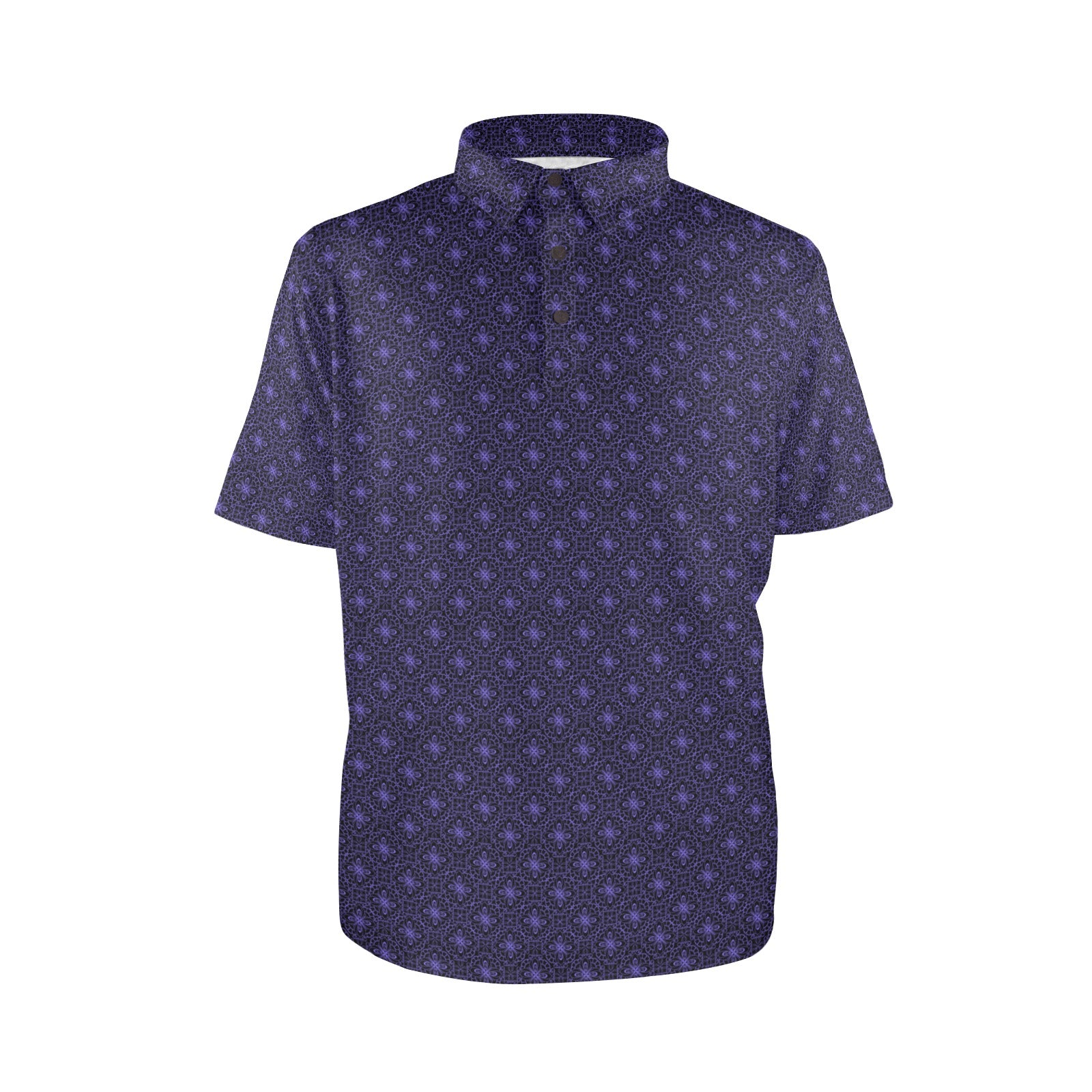 Short-sleeve polo shirt with a subtle blue  pattern on a white background