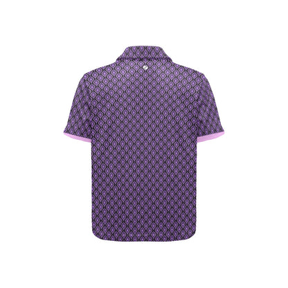 Purple patterned polo shirt on a white background