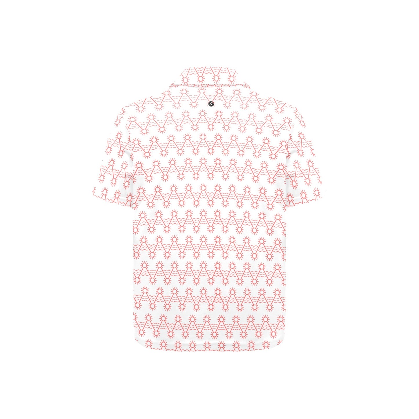 White shirt with orange geometric pattern on a white background
