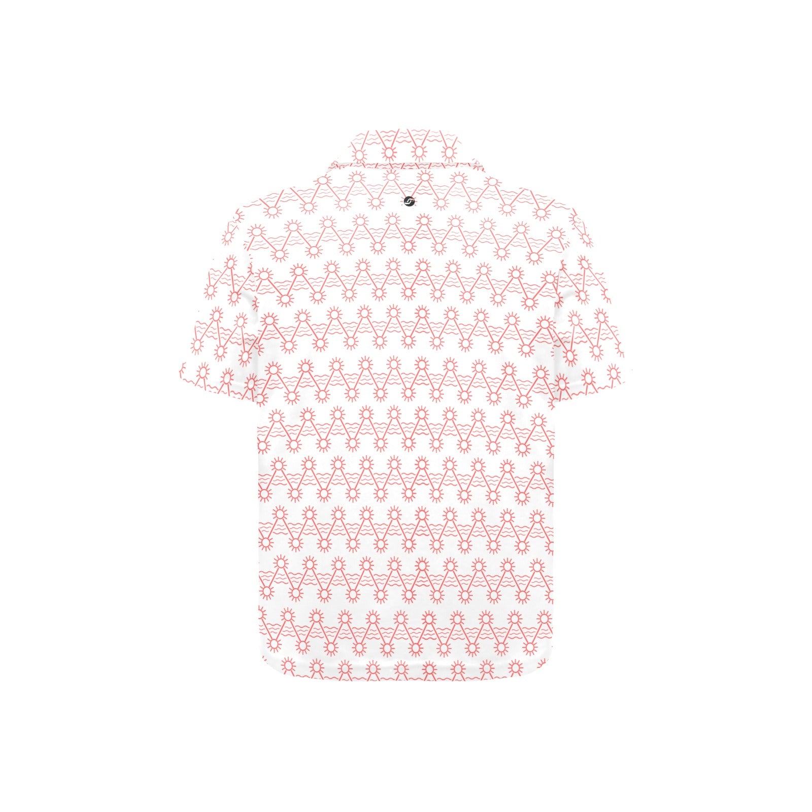 White shirt with orange geometric pattern on a white background
