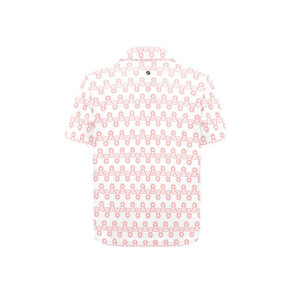 White shirt with orange geometric pattern on a white background