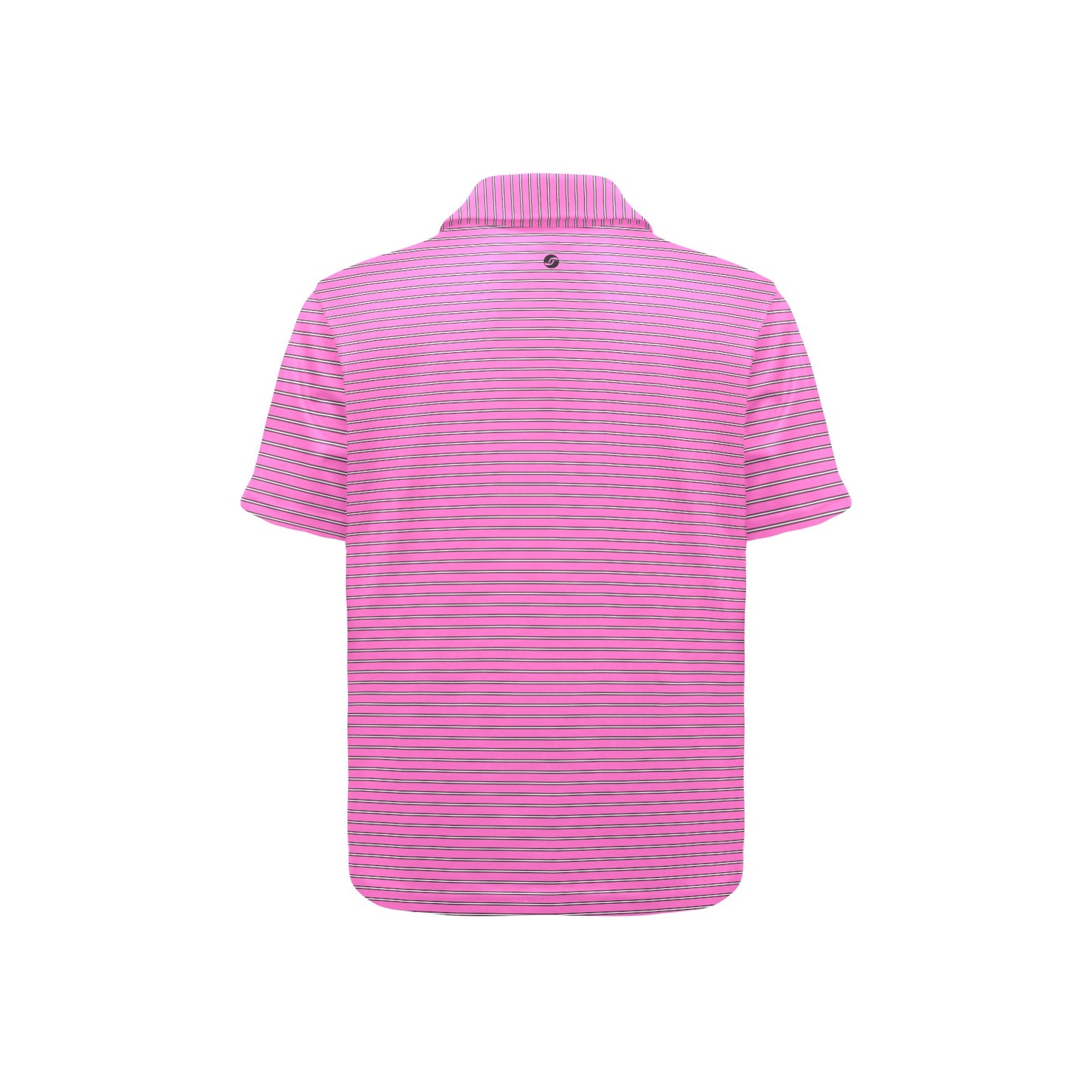 Pink black and white striped polo shirt on a white background