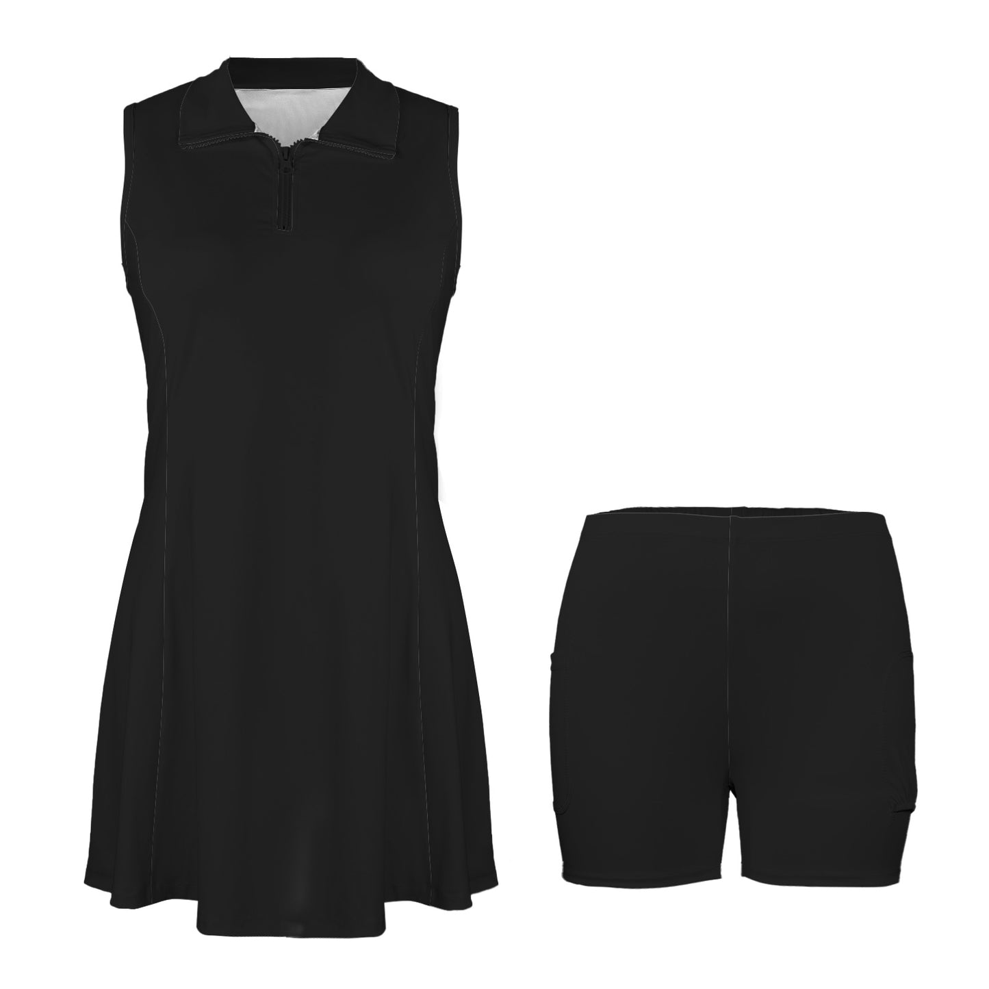 Black Active dress Custom Sleeveless Sport Dress with Zipper Pocket & Inner Shorts