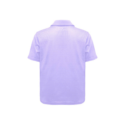 Light purple polo with white palm trees on a white background