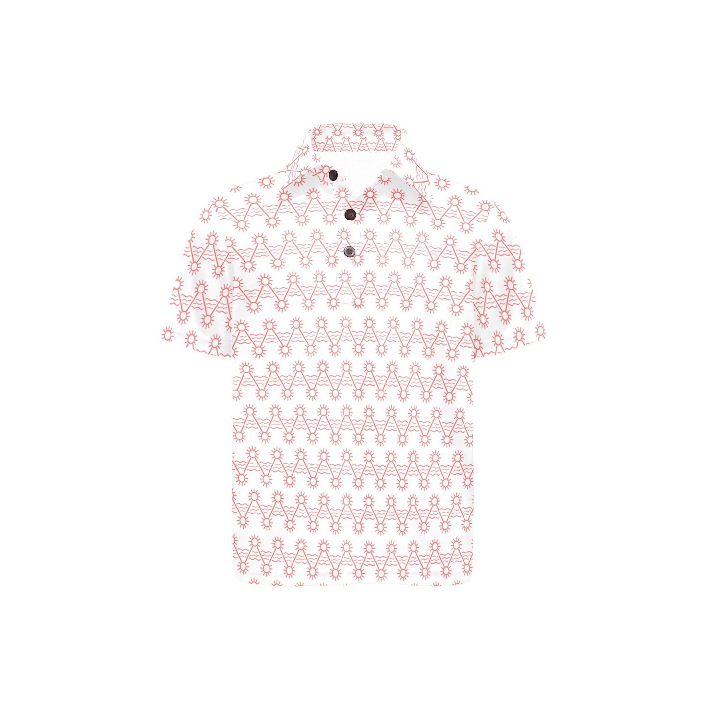 orange geometric pattern  on white polo shirt on a white background