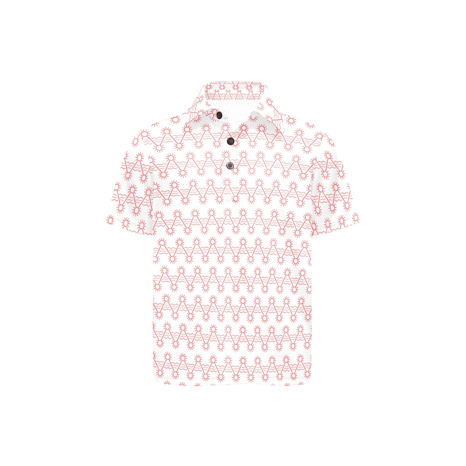 orange geometric pattern  on white polo shirt on a white background