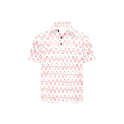 orange geometric pattern  on white polo shirt on a white background