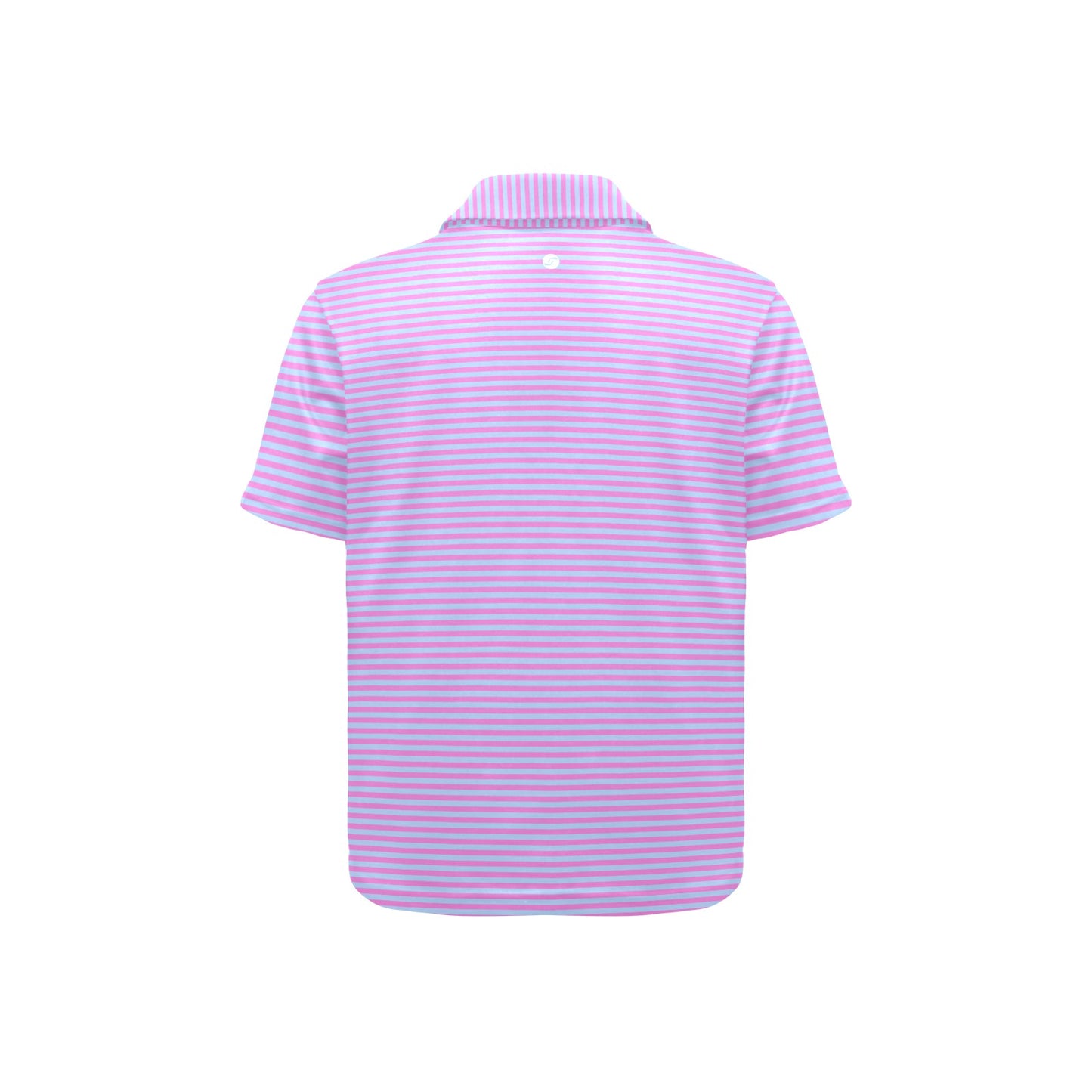 Purple and pink striped polo shirt on a white background