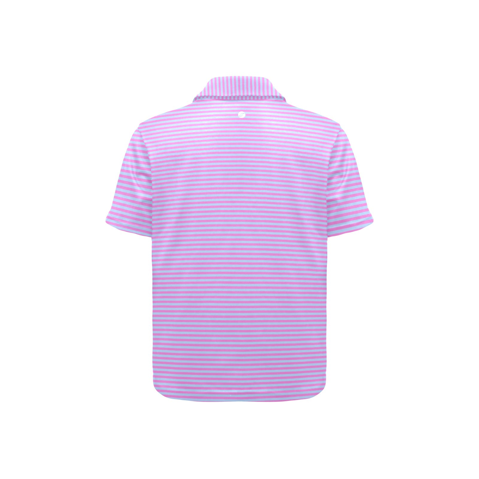 Purple and pink striped polo shirt on a white background