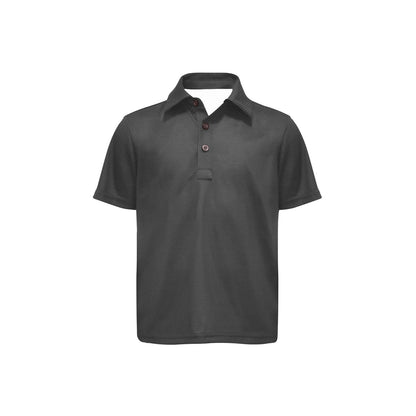 Black polo shirt with carbon fiber pattern on a white background
