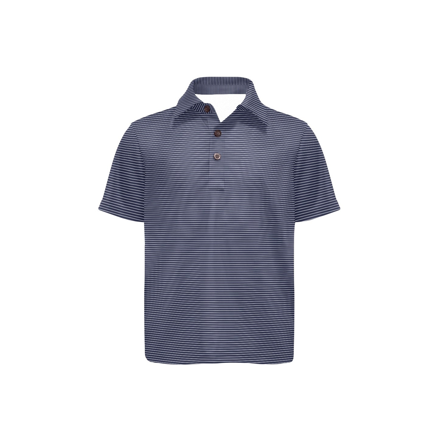 Navy striped polo shirt on a white background