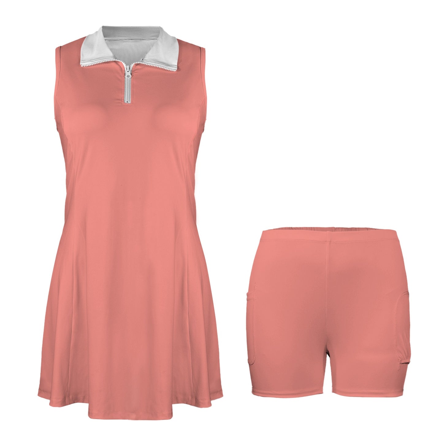 Coral Active Dress Custom Sleeveless Sport Dress with Zipper Pocket & Inner Shorts