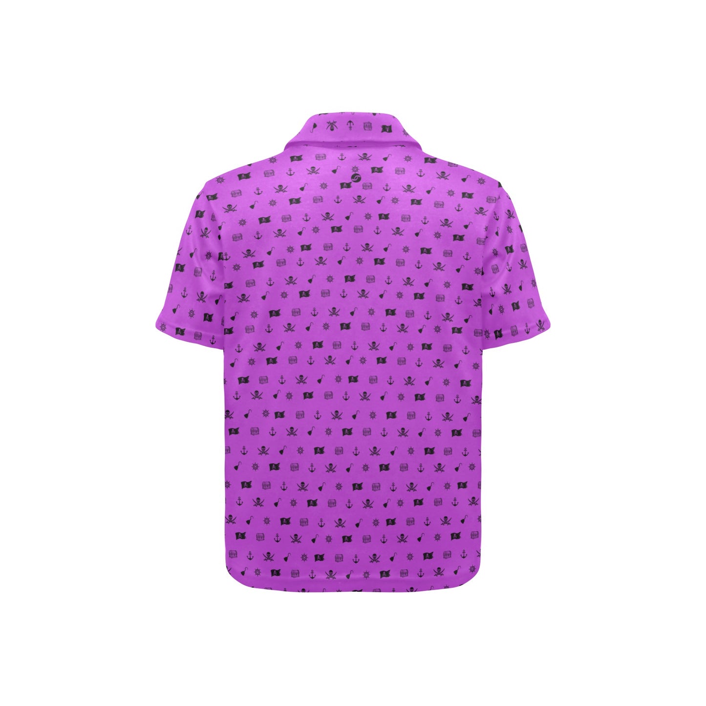 Purple polo shirt with black pattern on a white background