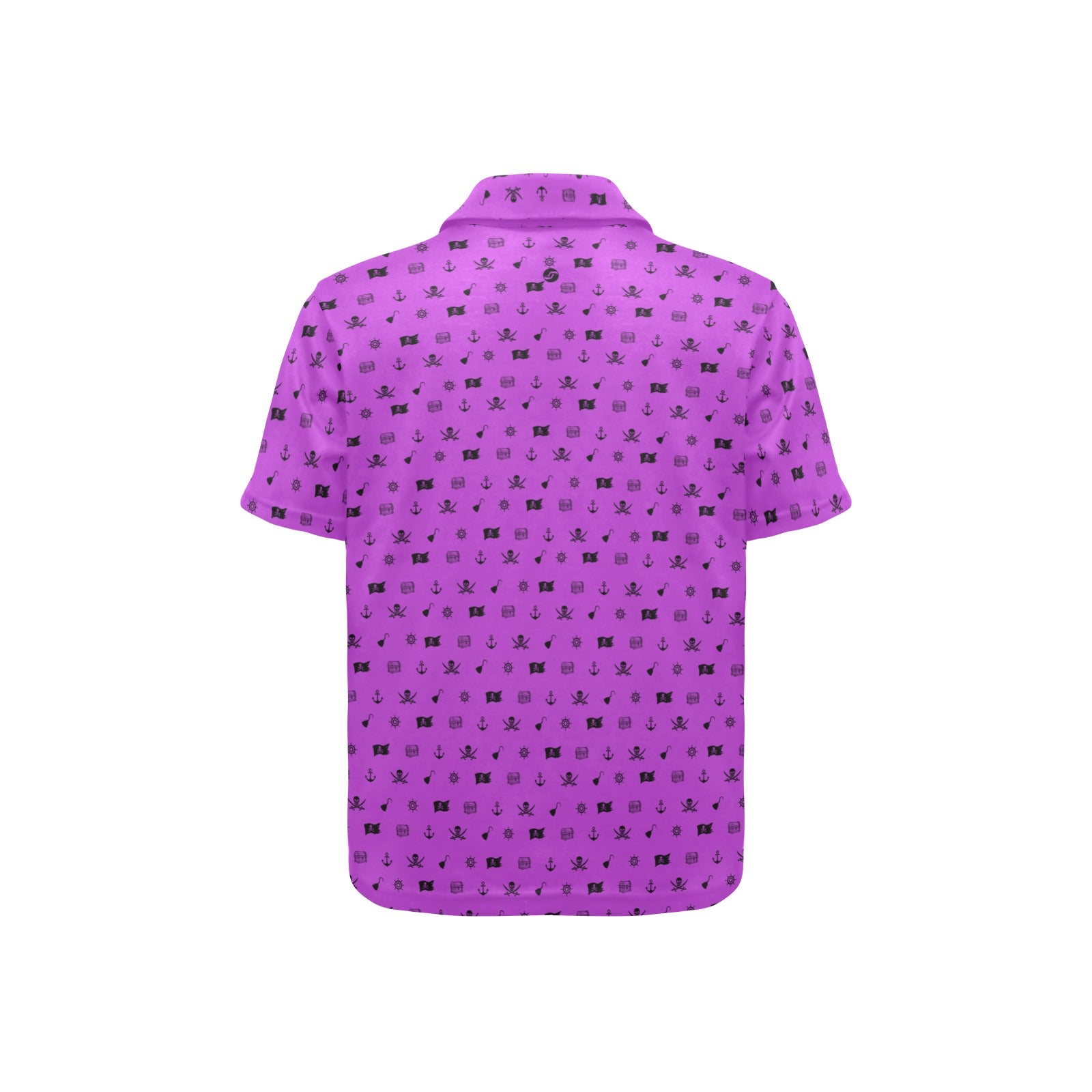 Purple polo shirt with black pattern on a white background