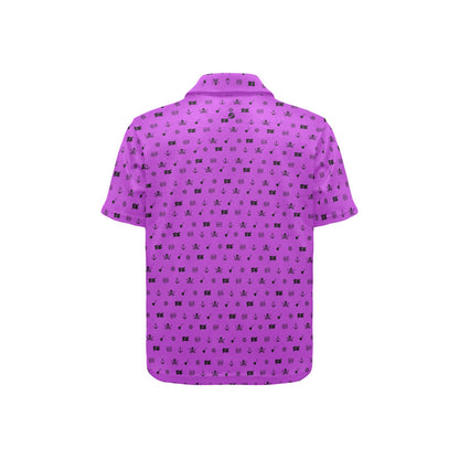 Purple polo shirt with black pattern on a white background
