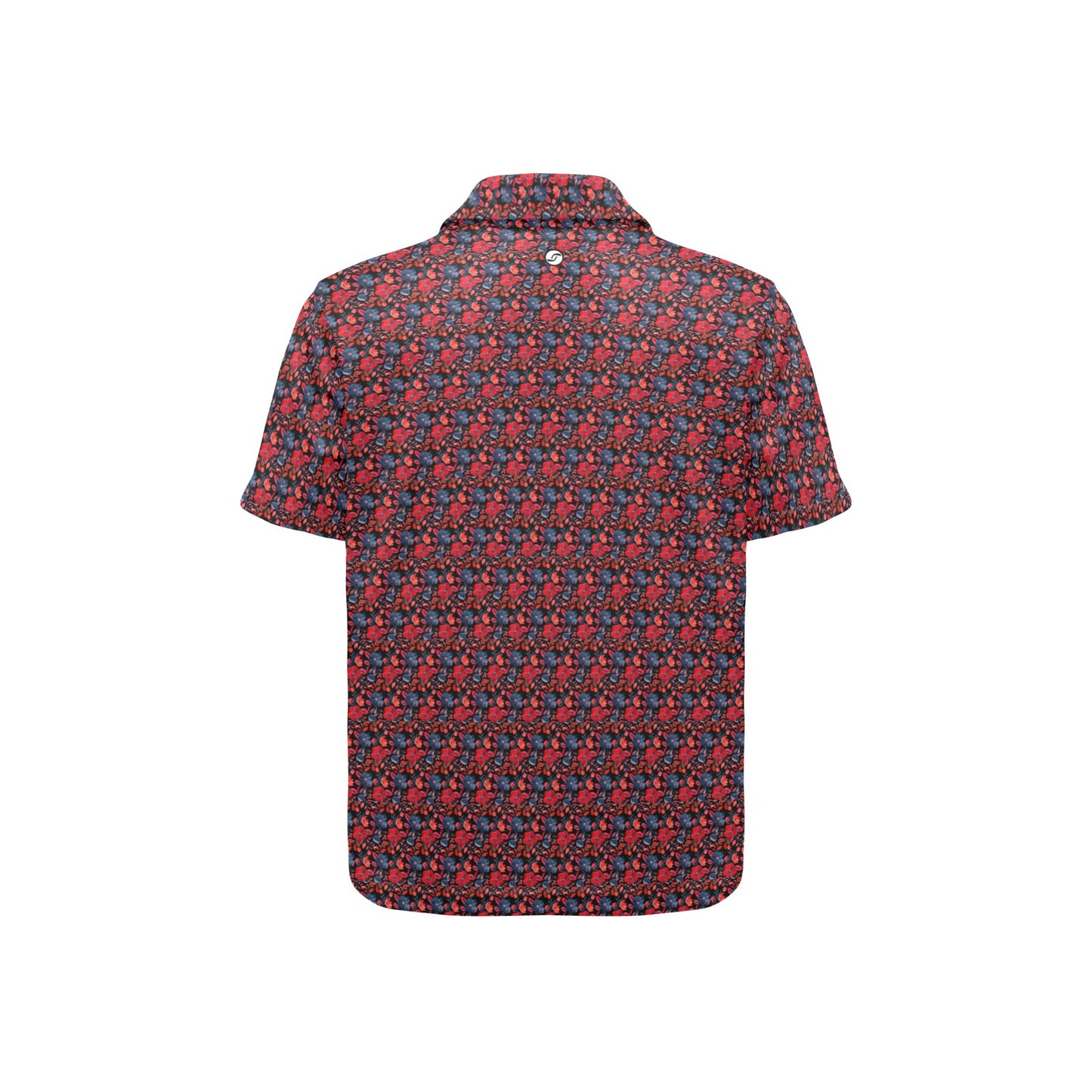 Short-sleeve shirt with a red and blue floral  pattern on a white background