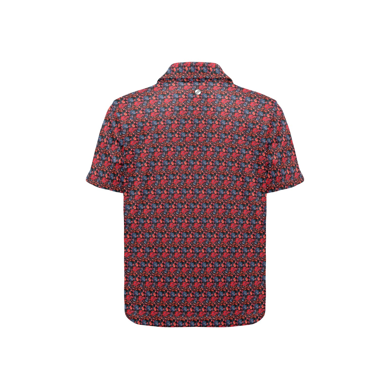 Short-sleeve shirt with a red and blue floral  pattern on a white background