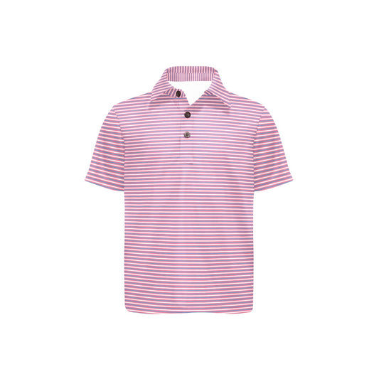 Pink blue and white striped polo shirt on a white background