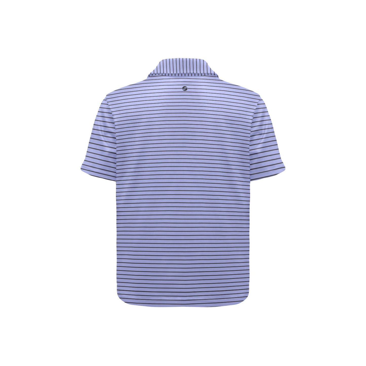 Blue and black striped polo shirt on a white background