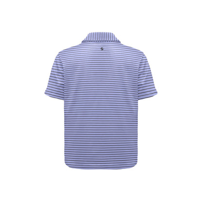 Blue and black striped polo shirt on a white background