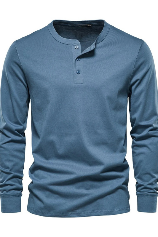 Men's Full Size Quarter Button Round Neck Long Sleeve T-Shirt Plus Size